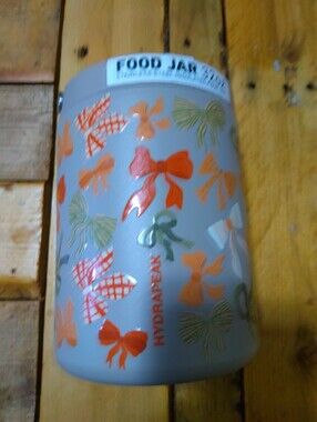 HydroPeak Decorative Food Jar - Gray with Orange & Green Bows NWT